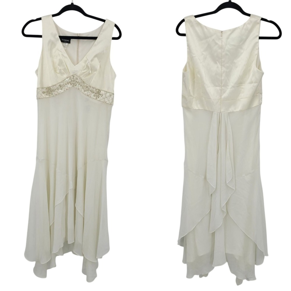 90s Ivory Satin Chiffon Tiered Lingerie Nightgown‎ Sz XL Rhinestone Tail Bridal - Picture 12 of 12
